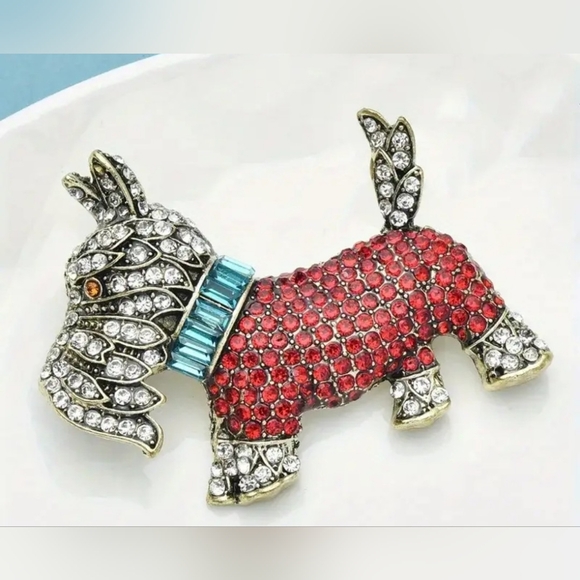 Red and Silver Scottie Dog Brooch - Picture 2 of 4